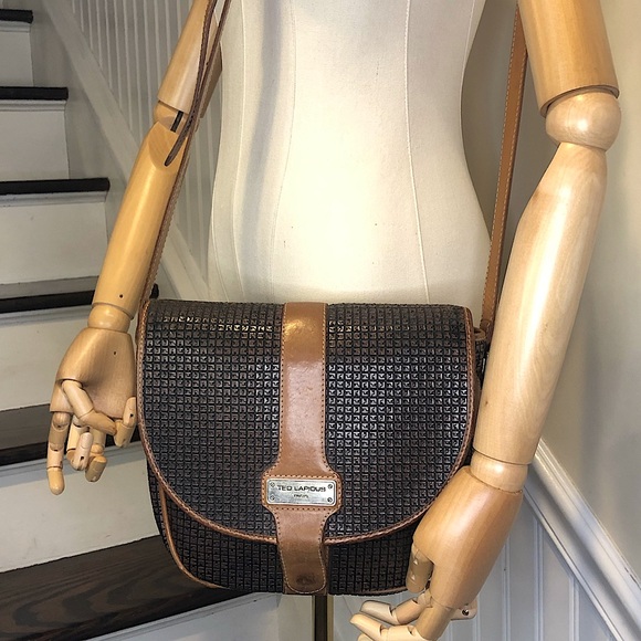 TED LAPIDUS Paris Monogram Embossed Vinyl Leather Crossbody Messenger Bag RARE - Picture 1 of 17